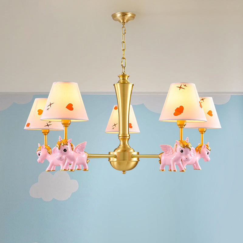 Heart Pattern Chandelier Lighting Kids Fabric Bedroom Pendant Light with Decorative Unicorn Clearhalo 'Ceiling Lights' 'Chandeliers' Lighting' options 2197349