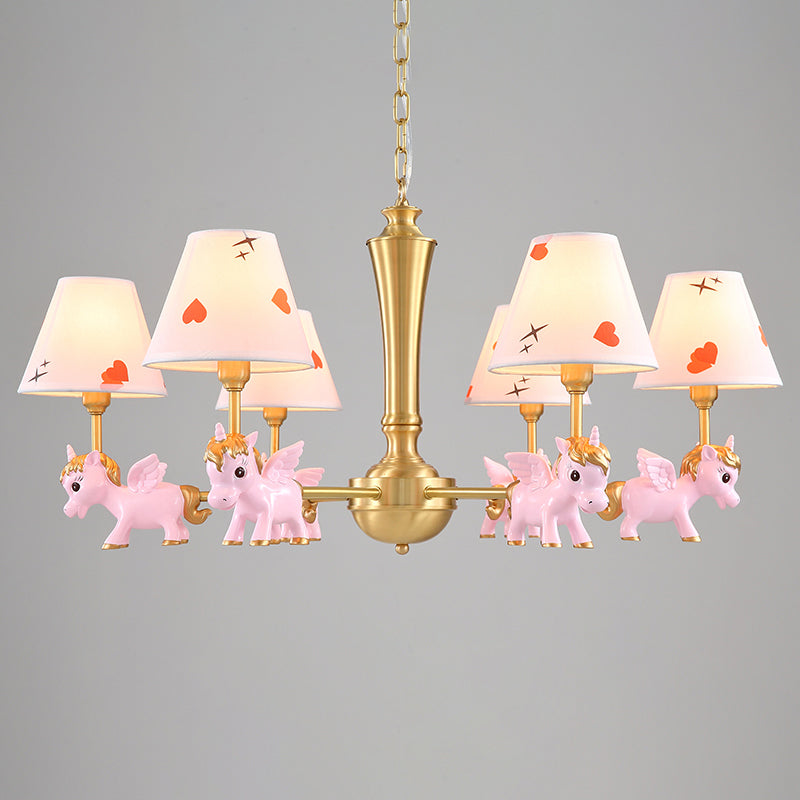 Heart Pattern Chandelier Lighting Kids Fabric Bedroom Pendant Light with Decorative Unicorn Clearhalo 'Ceiling Lights' 'Chandeliers' Lighting' options 2197355