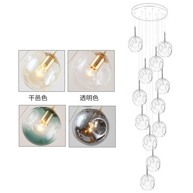 Handblown Glass Ball Multi Light Pendant Modern Cognac Hanging Lighting for Staircase Clearhalo 'Ceiling Lights' 'Glass shade' 'Glass' 'Modern Pendants' 'Modern' 'Pendant Lights' 'Pendants' Lighting' 2197501