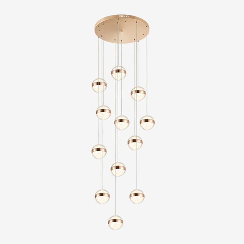 Ball Shade LED Multi Ceiling Light Crystal Staircase Suspension Lighting in Gold 12 Gold Clearhalo 'Ceiling Lights' 'Modern Pendants' 'Modern' 'Pendant Lights' 'Pendants' Lighting' 2197535