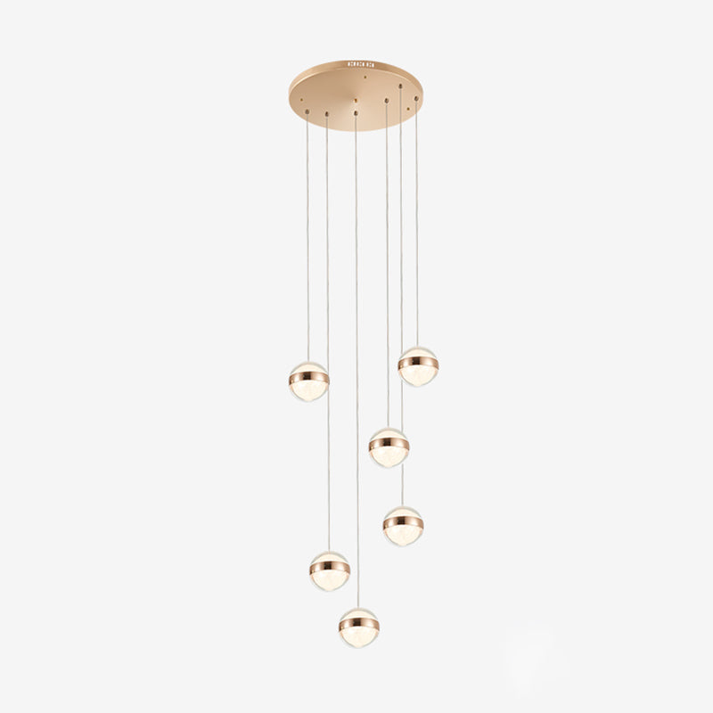 Ball Shade LED Multi Ceiling Light Crystal Staircase Suspension Lighting in Gold 6 Gold Clearhalo 'Ceiling Lights' 'Modern Pendants' 'Modern' 'Pendant Lights' 'Pendants' Lighting' 2197536