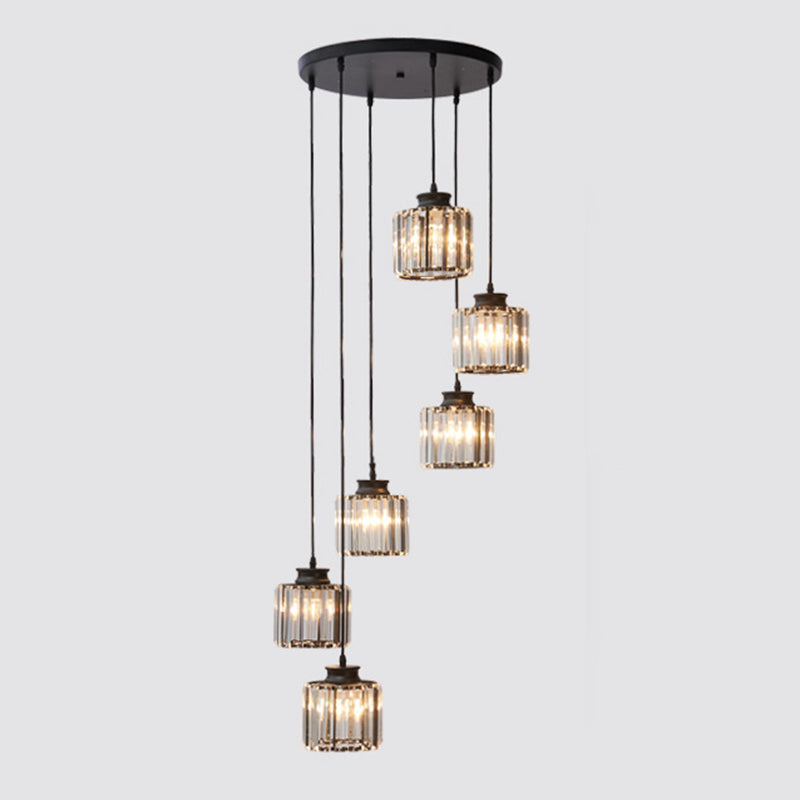 Cylinder Staircase Multi Ceiling Light Clear Crystal Modern Suspension Light Fixture Clearhalo 'Ceiling Lights' 'Modern Pendants' 'Modern' 'Pendant Lights' 'Pendants' Lighting' 2197623