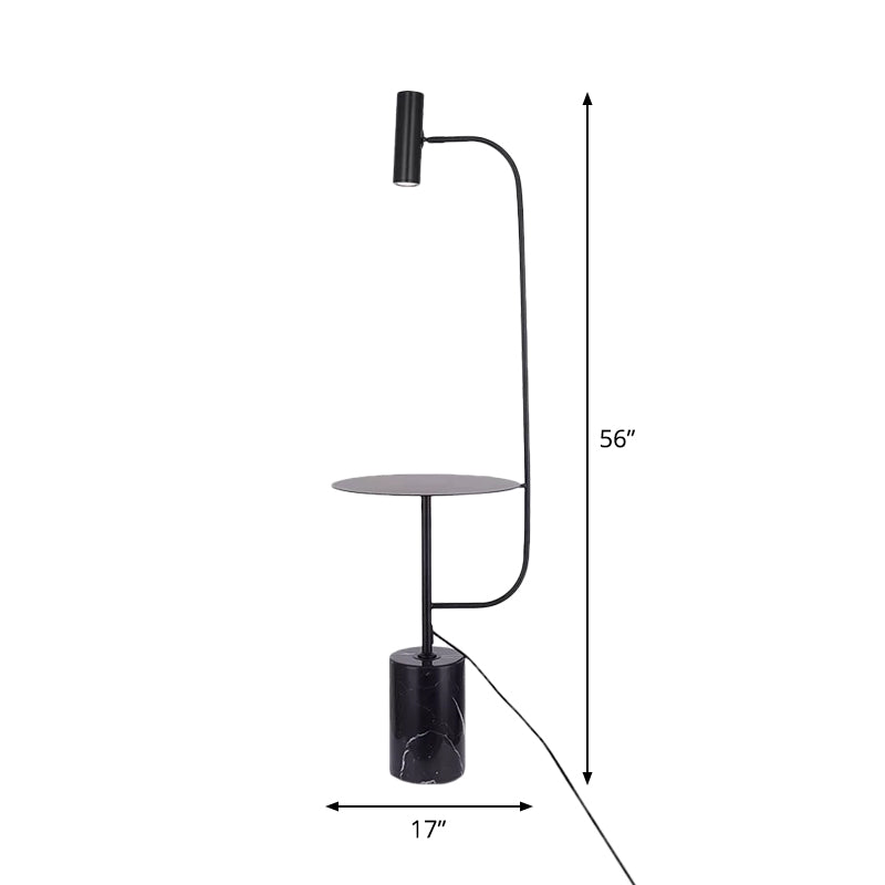 Cylinder Base Stand Up Lamp Minimalistic Marble Living Room LED Floor Lighting with Metallic Tray in Black Clearhalo 'Floor Lamps' 'Lamps' Lighting' 2197759