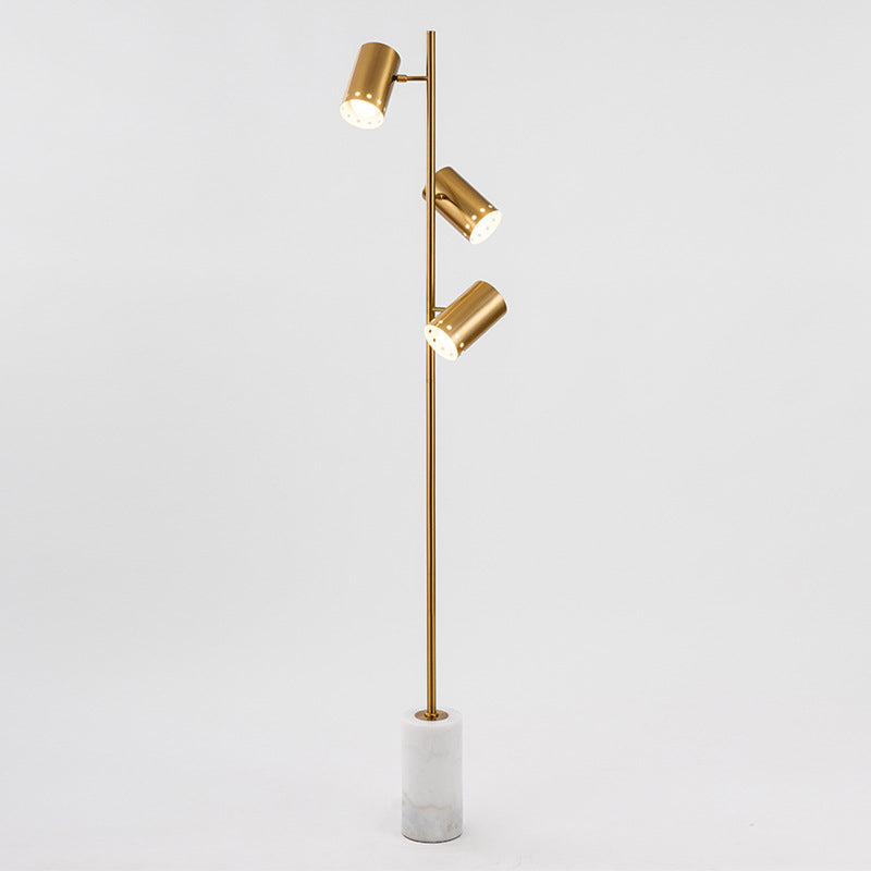 Cylindrical Metallic Stand Up Lamp Postmodern Gold Floor Lighting with Marble Base Gold Clearhalo 'Floor Lamps' 'Lamps' Lighting' 2197781