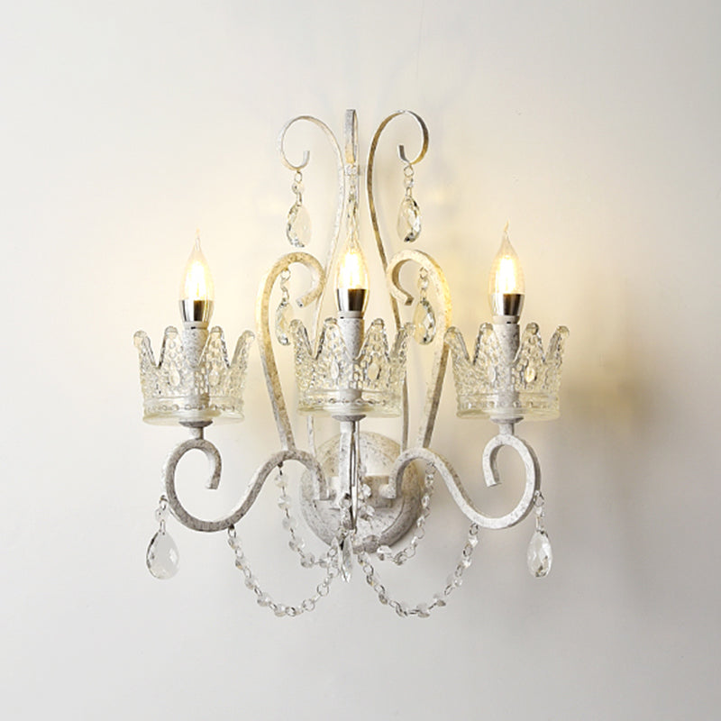 Crown Living Room Wall Mount Light Traditional Crystal White Wall Light Fixture with Swirled Arm Clearhalo 'Wall Lamps & Sconces' 'Wall Lights' Lighting' 2197962