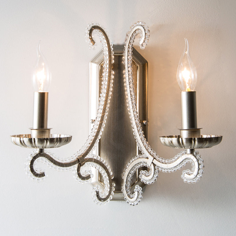 Vintage Candelabra Wall Mount Light Metallic Wall Light Fixture with Crystal Beaded Arm Clearhalo 'Wall Lamps & Sconces' 'Wall Lights' Lighting' 2197977