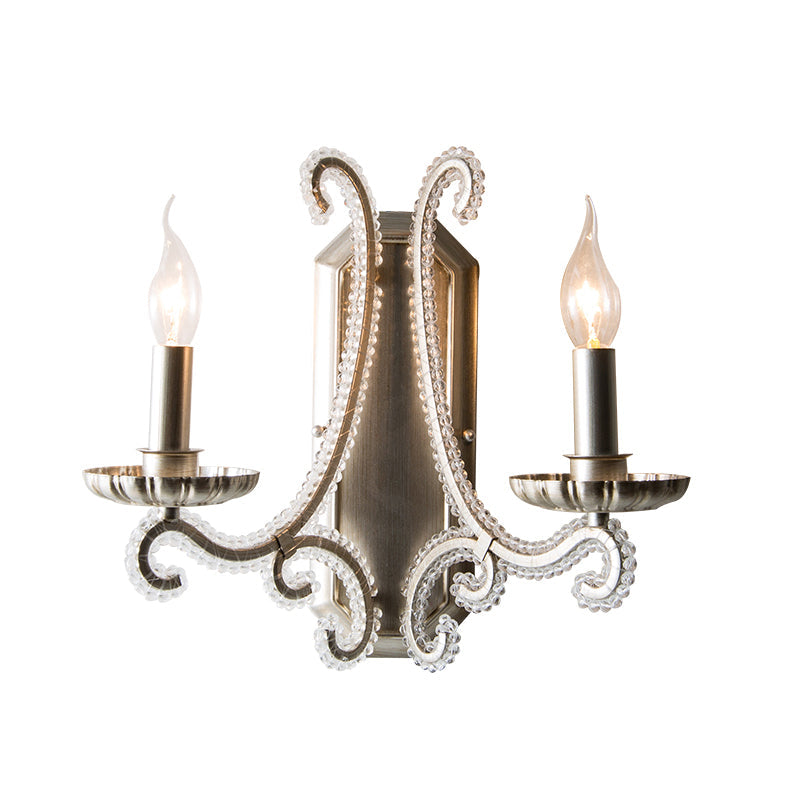 Vintage Candelabra Wall Mount Light Metallic Wall Light Fixture with Crystal Beaded Arm Clearhalo 'Wall Lamps & Sconces' 'Wall Lights' Lighting' 2197978