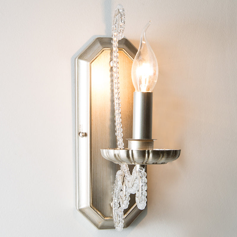 Vintage Candelabra Wall Mount Light Metallic Wall Light Fixture with Crystal Beaded Arm 1.0 Silver Clearhalo 'Wall Lamps & Sconces' 'Wall Lights' Lighting' 2197979