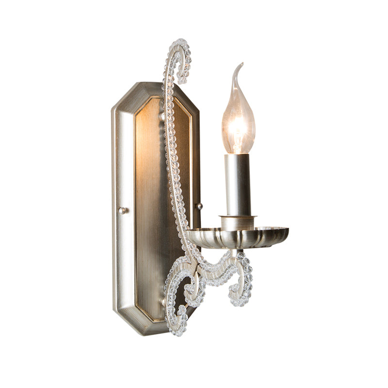 Vintage Candelabra Wall Mount Light Metallic Wall Light Fixture with Crystal Beaded Arm Clearhalo 'Wall Lamps & Sconces' 'Wall Lights' Lighting' 2197980