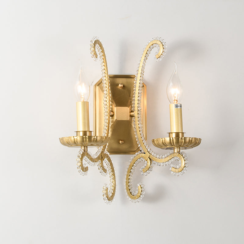Vintage Candelabra Wall Mount Light Metallic Wall Light Fixture with Crystal Beaded Arm Clearhalo 'Wall Lamps & Sconces' 'Wall Lights' Lighting' 2197982