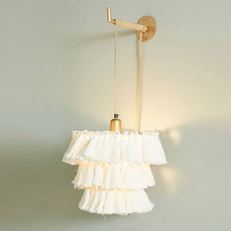 Layered Round Tassel Wall Mount Lighting Retro Single Bedroom Hanging Pendant Light Clearhalo 'Wall Lamps & Sconces' 'Wall Lights' Lighting' 2197986