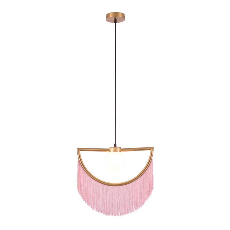 Minimalism Globe Suspension Light 1-Light Opal Glass Hanging Lamp with Decorative Fringe Clearhalo 'Ceiling Lights' 'Pendant Lights' 'Pendants' Lighting' 2198001