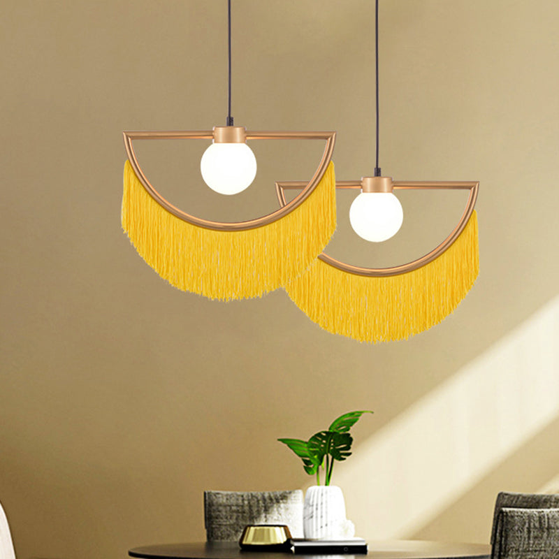 Minimalism Globe Suspension Light 1-Light Opal Glass Hanging Lamp with Decorative Fringe Clearhalo 'Ceiling Lights' 'Pendant Lights' 'Pendants' Lighting' 2198002