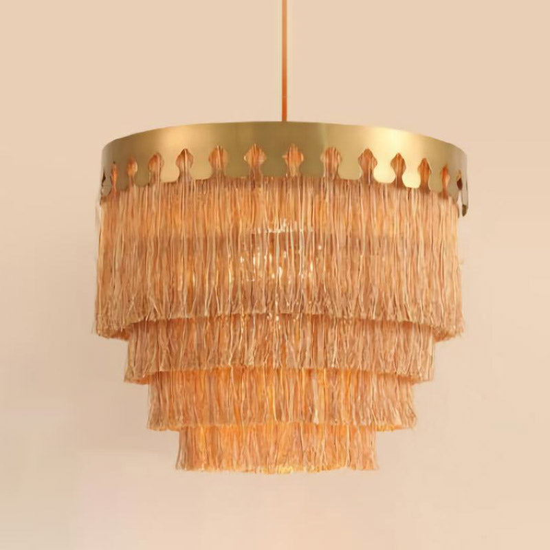 Tiered Living Room Suspension Light Simple Fringe Single-Bulb Gold Pendant Light Fixture Clearhalo 'Ceiling Lights' 'Pendant Lights' 'Pendants' Lighting' 2198184