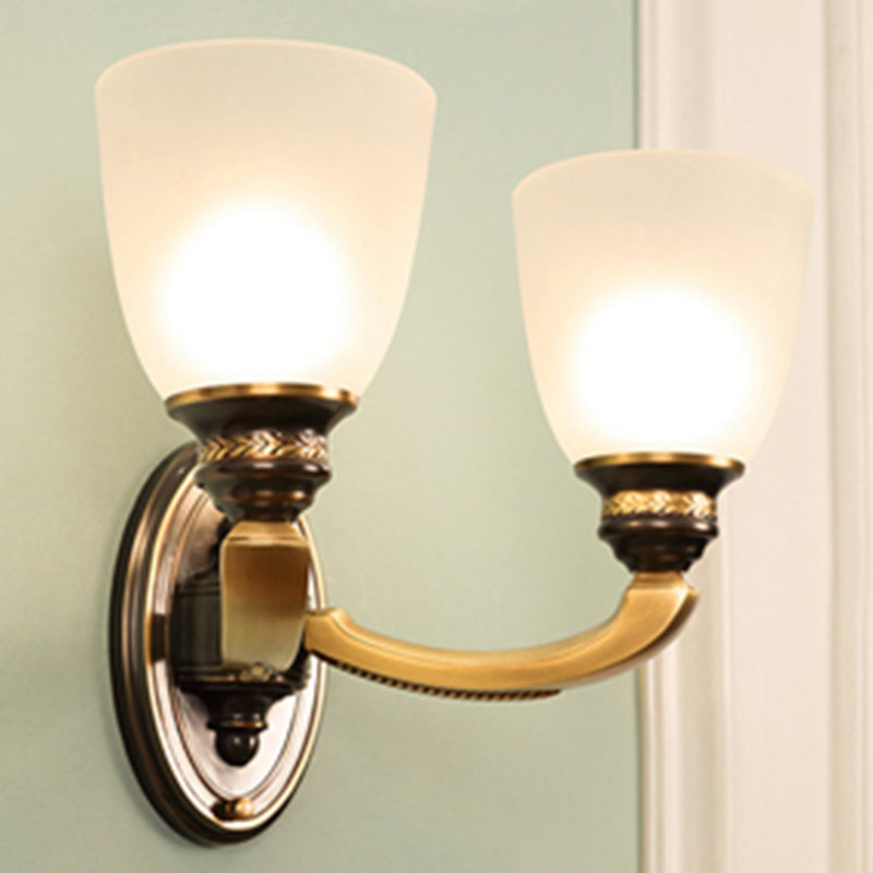 Traditional Bell Shade Wall Mount Light Handblown Glass Wall Light Fixture in Brass Clearhalo 'Wall Lamps & Sconces' 'Wall Lights' Lighting' 2198217