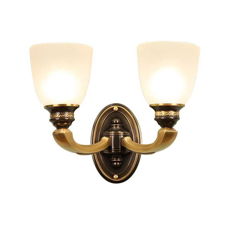 Traditional Bell Shade Wall Mount Light Handblown Glass Wall Light Fixture in Brass Clearhalo 'Wall Lamps & Sconces' 'Wall Lights' Lighting' 2198218