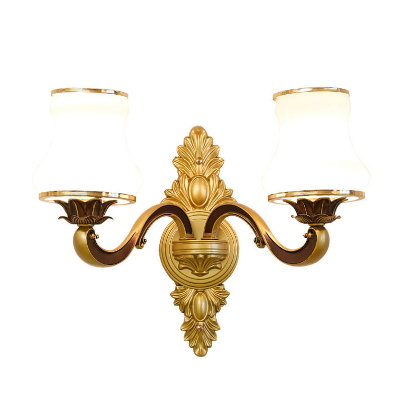 Floral Cream Glass Wall Light Fixture Vintage Living Room Wall Mounted Lamp in Gold Clearhalo 'Wall Lamps & Sconces' 'Wall Lights' Lighting' 2198226