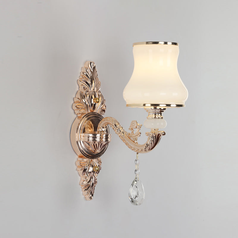 Tapered Textured Glass Wall Light Fixture Vintage Corridor Wall Mounted Lamp with Crystal Draping in Gold 1.0 Gold C Clearhalo 'Wall Lamps & Sconces' 'Wall Lights' Lighting' 2198403