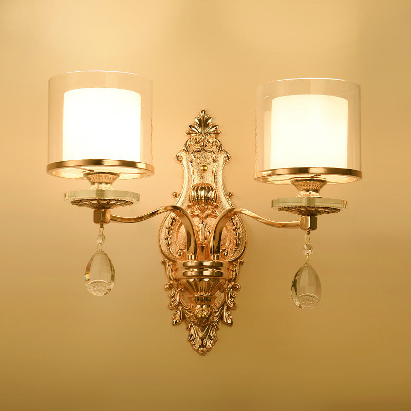 Clear Glass Cylinder Wall Mount Light Minimalism Corridor Wall Lighting with Crystal Accent in Gold Clearhalo 'Wall Lamps & Sconces' 'Wall Lights' Lighting' 2198406