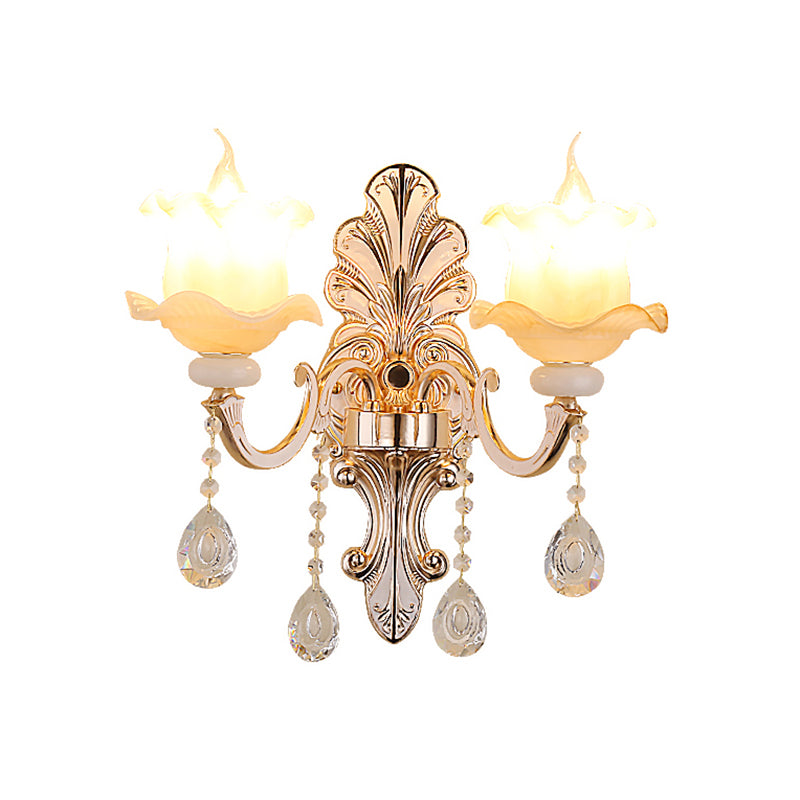 Retro Bud Wall Mount Light Ruffle Glass Wall Lighting with Crystal Draping in Weathered Zinc Clearhalo 'Wall Lamps & Sconces' 'Wall Lights' Lighting' 2198480