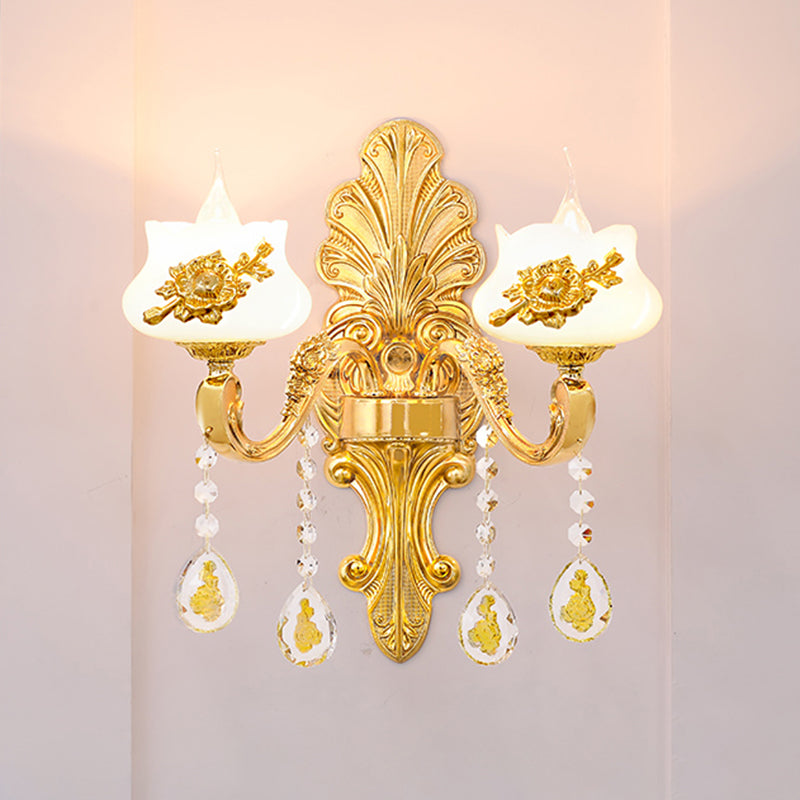 Weathered Zinc Shaded Wall Light Vintage Imitation Jade Corridor Wall Mounted Lamp with Crystal Accent Clearhalo 'Wall Lamps & Sconces' 'Wall Lights' Lighting' 2198510