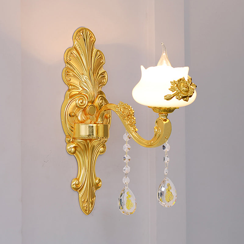 Weathered Zinc Shaded Wall Light Vintage Imitation Jade Corridor Wall Mounted Lamp with Crystal Accent Clearhalo 'Wall Lamps & Sconces' 'Wall Lights' Lighting' 2198512