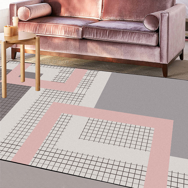 Stylish Pink-Grey Modern Rug Synthetics Geometric Grids Print Carpet Stain Resistant Non-Slip Pet Friendly Rug for Girls Room Clearhalo 'Area Rug' 'Modern' 'Rugs' Rug' 2199327