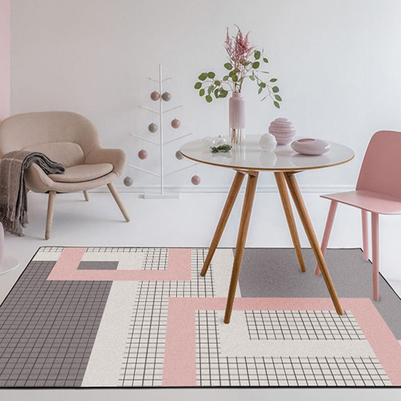 Stylish Pink-Grey Modern Rug Synthetics Geometric Grids Print Carpet Stain Resistant Non-Slip Pet Friendly Rug for Girls Room Clearhalo 'Area Rug' 'Modern' 'Rugs' Rug' 2199329