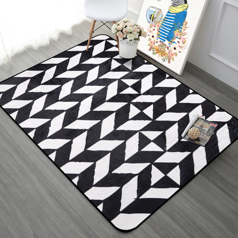 Modern Bedroom Area Rug Multi Color Geometry Arrow Print Rug Polypropylene Washable Pet Friendly Anti-Slip Rug Black-White Clearhalo 'Area Rug' 'Modern' 'Rugs' Rug' 2199440