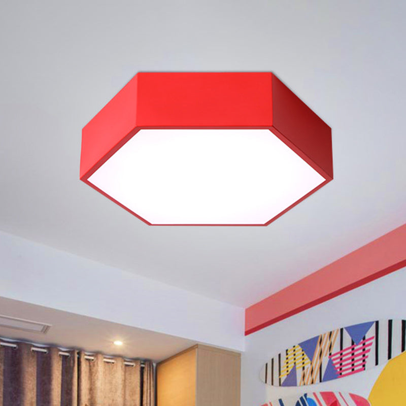 Hexagon Shaped LED Flush Mount Lighting Minimalist Acrylic Nursery Ceiling Light Flush Mount Red Clearhalo 'Ceiling Lights' 'Close To Ceiling Lights' 'Close to ceiling' 'Flush mount' Lighting' 2204360