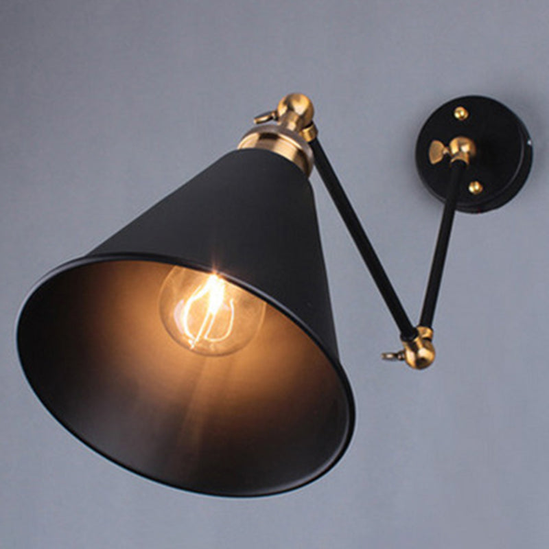 Black Umbrella Shade Foldable Wall Light Retro Style Single-Bulb Restaurant Wall Lighting Fixture Clearhalo 'Art deco wall lights' 'Cast Iron' 'Glass' 'Industrial wall lights' 'Industrial' 'Middle century wall lights' 'Modern' 'Rustic wall lights' 'Tiffany' 'Traditional wall lights' 'Wall Lamps & Sconces' 'Wall Lights' Lighting' 2204440