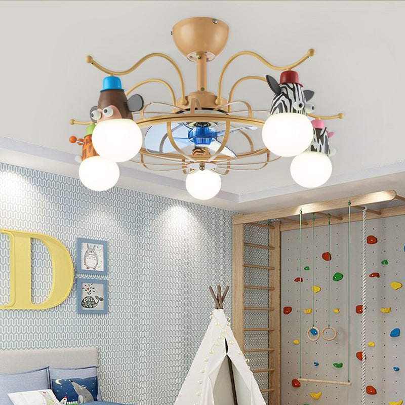 Metal Frame Ceiling Fan Light Cartoon Style 5 Lights Golden Semi-Flush Mount Light with Animals Deco Gold Clearhalo 'Ceiling Fans with Lights' 'Ceiling Fans' 'Kids Ceiling Fans' 'Kids' Lighting' 220445