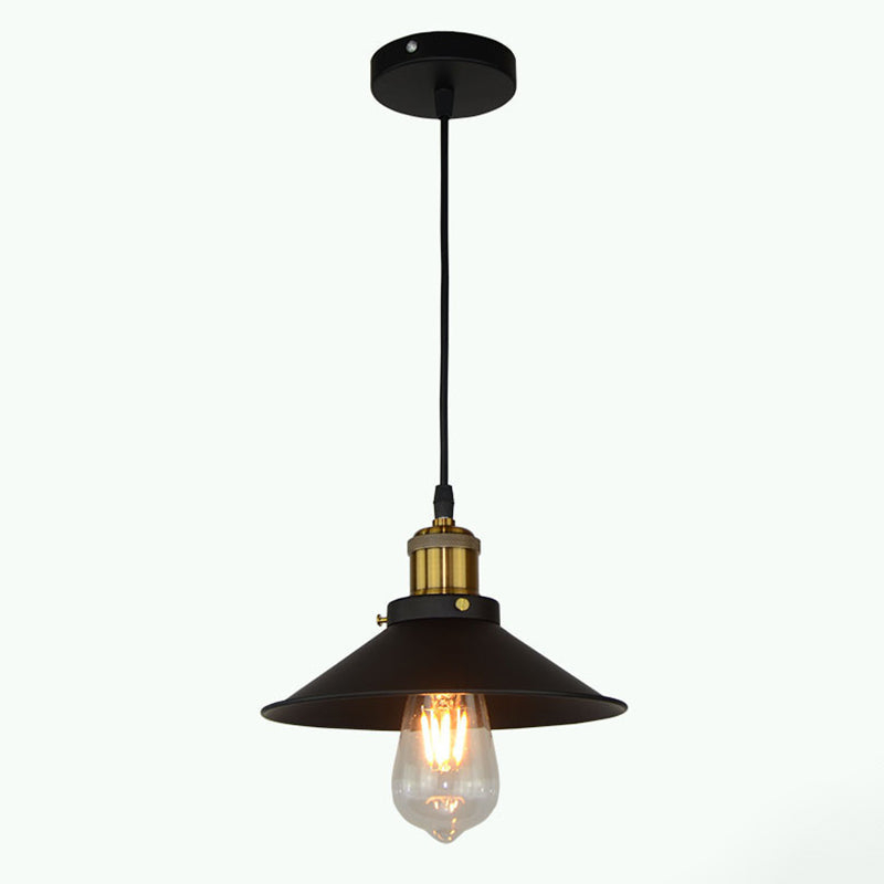 Black Flared Shade Hanging Light Simplicity Metallic 1 Bulb Restaurant Pendant Light Fixture Black 8.5