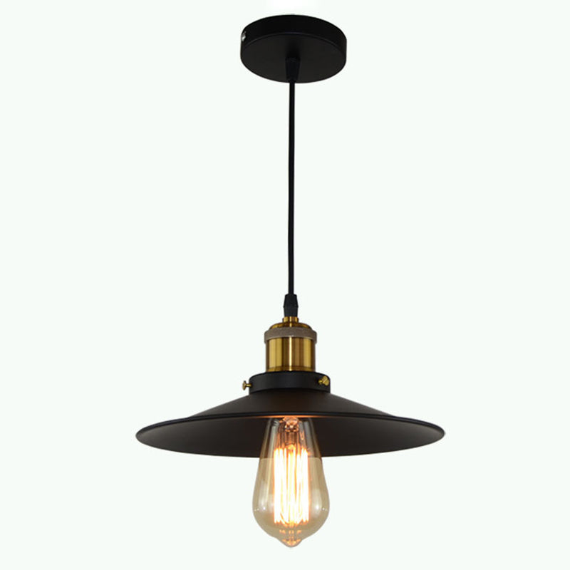 Black Flared Shade Hanging Light Simplicity Metallic 1 Bulb Restaurant Pendant Light Fixture Black 10