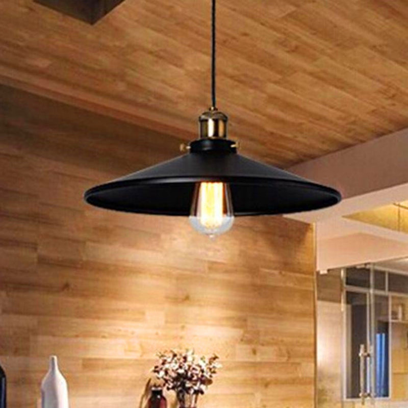 Black Flared Shade Hanging Light Simplicity Metallic 1 Bulb Restaurant Pendant Light Fixture Black 12