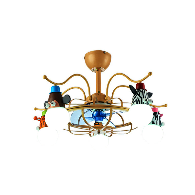 Metal Frame Ceiling Fan Light Cartoon Style 5 Lights Golden Semi-Flush Mount Light with Animals Deco Clearhalo 'Ceiling Fans with Lights' 'Ceiling Fans' 'Kids Ceiling Fans' 'Kids' Lighting' 220447