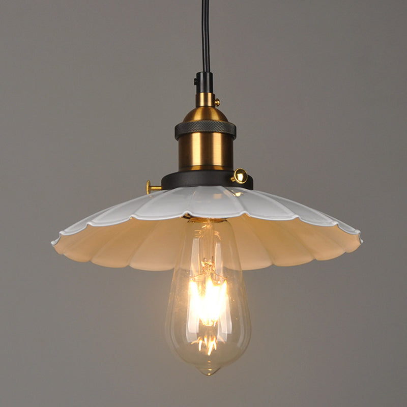 White Single Ceiling Light Industrial Metallic Scalloped Umbrella Hanging Pendant Light White 14