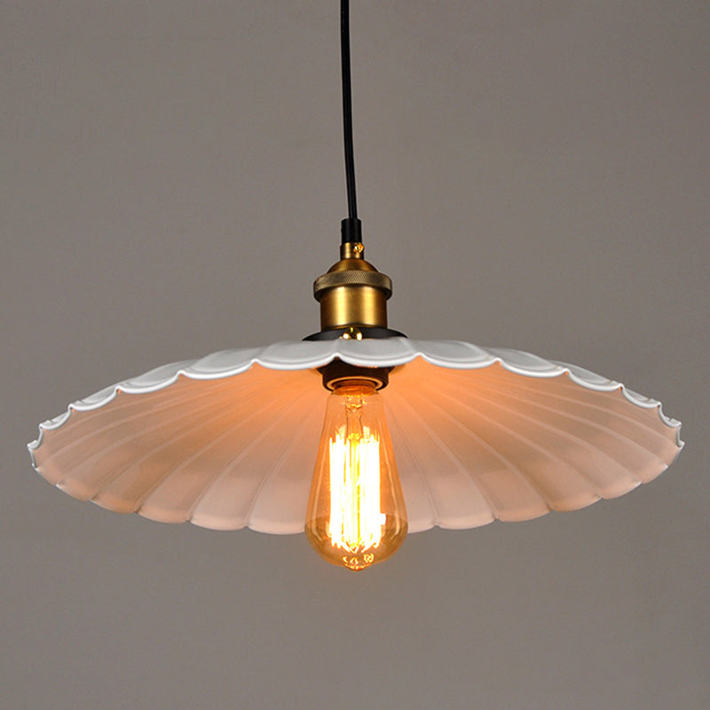 White Single Ceiling Light Industrial Metallic Scalloped Umbrella Hanging Pendant Light White 16.5