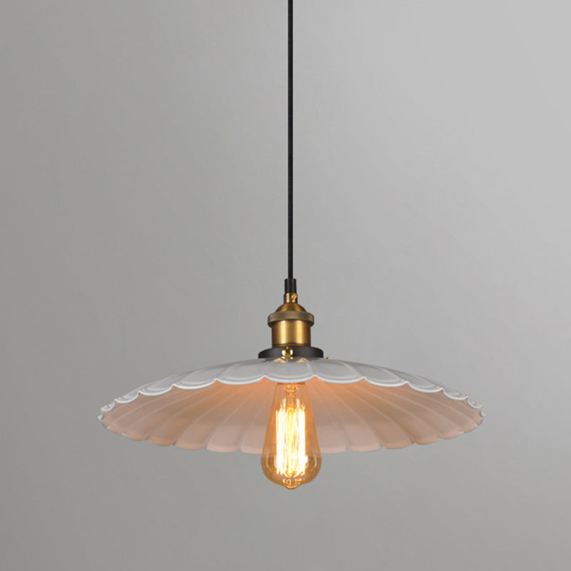 White Single Ceiling Light Industrial Metallic Scalloped Umbrella Hanging Pendant Light Clearhalo 'Art Deco Pendants' 'Cast Iron' 'Ceiling Lights' 'Ceramic' 'Crystal' 'Industrial Pendants' 'Industrial' 'Metal' 'Middle Century Pendants' 'Pendant Lights' 'Pendants' 'Tiffany' Lighting' 2204483