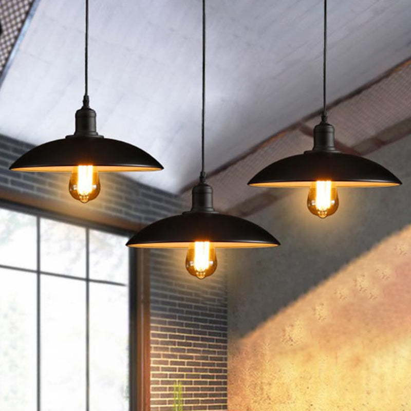 1-Light Pendant Light Antique Pot Lid Metal Hanging Lighting Fixture for Restaurant Black Outer & White Inner Clearhalo 'Art Deco Pendants' 'Black' 'Cast Iron' 'Ceiling Lights' 'Ceramic' 'Crystal' 'Industrial Pendants' 'Industrial' 'Metal' 'Middle Century Pendants' 'Pendant Lights' 'Pendants' 'Rustic Pendants' 'Tiffany' Lighting' 2204487