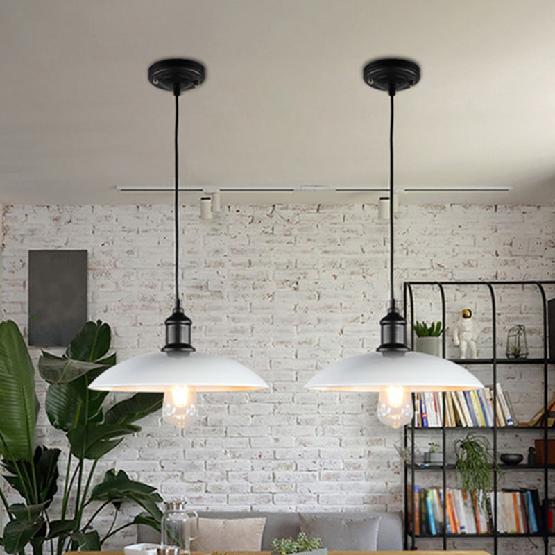 Pot Cover Metallic Hanging Light Simplicity 1��Bulb Restaurant Pendant Light Fixture White Clearhalo 'Ceiling Lights' 'Industrial Pendants' 'Industrial' 'Middle Century Pendants' 'Pendant Lights' 'Pendants' 'Tiffany' Lighting' 2204491