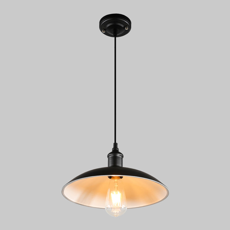 Metallic Pot Cover Suspension Lighting Retro Style 1��Head Restaurant Pendant Ceiling Light Black Clearhalo 'Ceiling Lights' 'Industrial Pendants' 'Industrial' 'Middle Century Pendants' 'Pendant Lights' 'Pendants' 'Tiffany' Lighting' 2204499_4b75bda4-4557-4e93-9366-d1f02846ac10