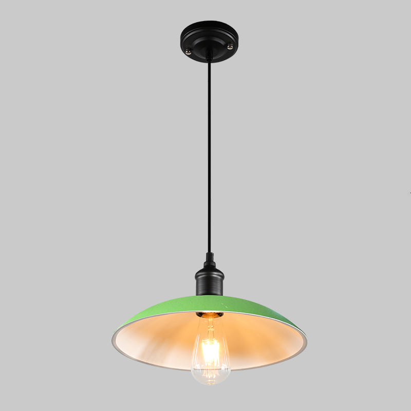 Metallic Pot Cover Suspension Lighting Retro Style 1��Head Restaurant Pendant Ceiling Light Green Clearhalo 'Ceiling Lights' 'Industrial Pendants' 'Industrial' 'Middle Century Pendants' 'Pendant Lights' 'Pendants' 'Tiffany' Lighting' 2204500_03a669e9-e8a0-4c59-b767-0929096d5751