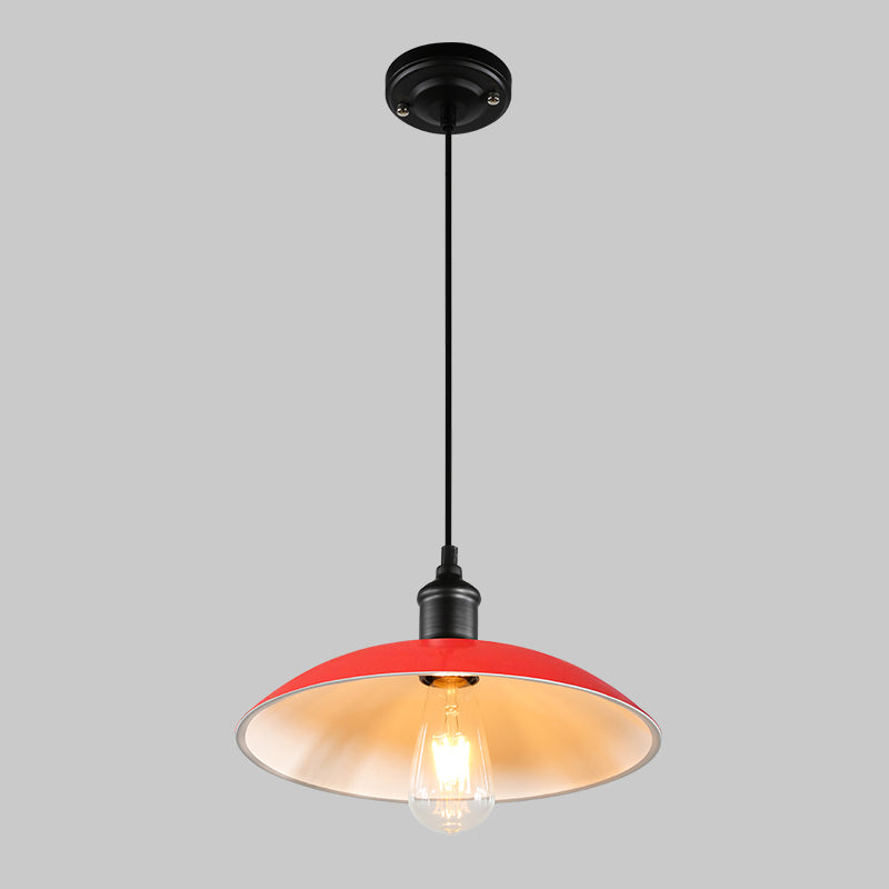 Metallic Pot Cover Suspension Lighting Retro Style 1��Head Restaurant Pendant Ceiling Light Red Clearhalo 'Ceiling Lights' 'Industrial Pendants' 'Industrial' 'Middle Century Pendants' 'Pendant Lights' 'Pendants' 'Tiffany' Lighting' 2204501_67951652-3049-4bd2-aafb-b93e7dedb48c