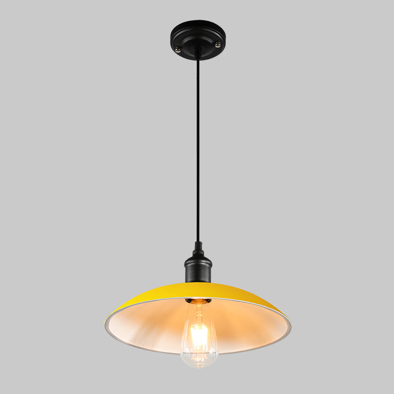 Metallic Pot Cover Suspension Lighting Retro Style 1��Head Restaurant Pendant Ceiling Light Yellow Clearhalo 'Ceiling Lights' 'Industrial Pendants' 'Industrial' 'Middle Century Pendants' 'Pendant Lights' 'Pendants' 'Tiffany' Lighting' 2204502_0c361fc0-7f82-4ff4-b1b7-357313d4c87e