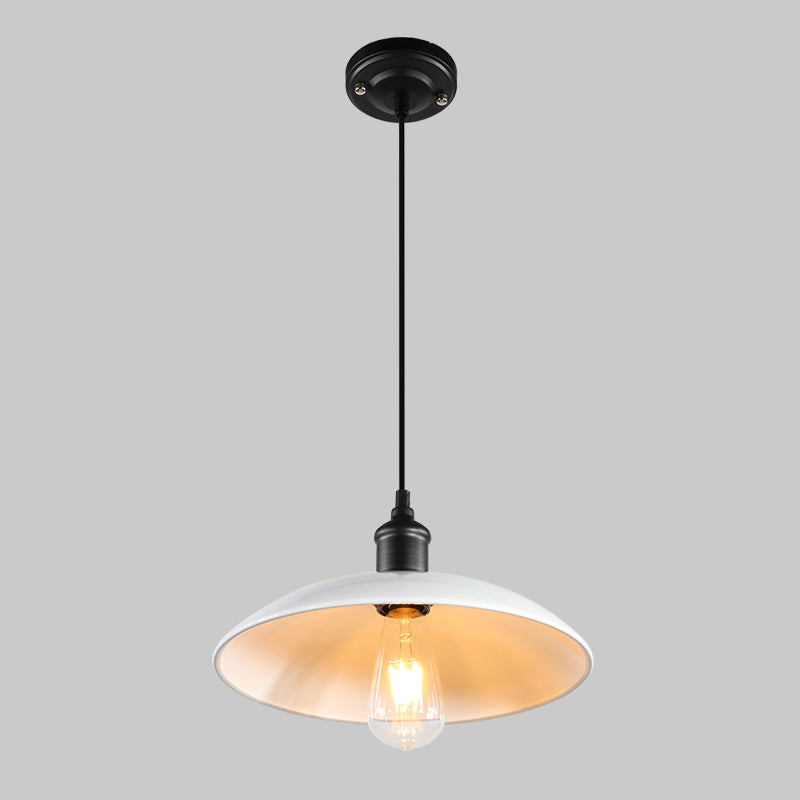 Metallic Pot Cover Suspension Lighting Retro Style 1��Head Restaurant Pendant Ceiling Light White Clearhalo 'Ceiling Lights' 'Industrial Pendants' 'Industrial' 'Middle Century Pendants' 'Pendant Lights' 'Pendants' 'Tiffany' Lighting' 2204503_98aa19c3-35e3-48b3-9f75-0ce295d717e2