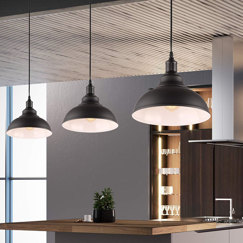 Black Outer & White Inner Pot Lid Ceiling Light Industrial Metallic 1��Bulb Restaurant Hanging Pendant Light Clearhalo 'Ceiling Lights' 'Industrial Pendants' 'Industrial' 'Middle Century Pendants' 'Pendant Lights' 'Pendants' 'Tiffany' Lighting' 2204506