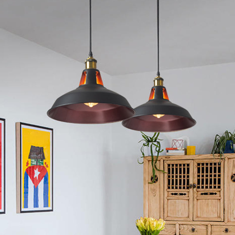 Metallic Pot Lid Suspension Lighting Retro Style 1 Head Restaurant Pendant Ceiling Light Burgundy-Black Clearhalo 'Art Deco Pendants' 'Black' 'Cast Iron' 'Ceiling Lights' 'Ceramic' 'Crystal' 'Industrial' 'Metal' 'Pendant Lights' 'Rustic Pendants' 'Tiffany' Lighting' 2204542