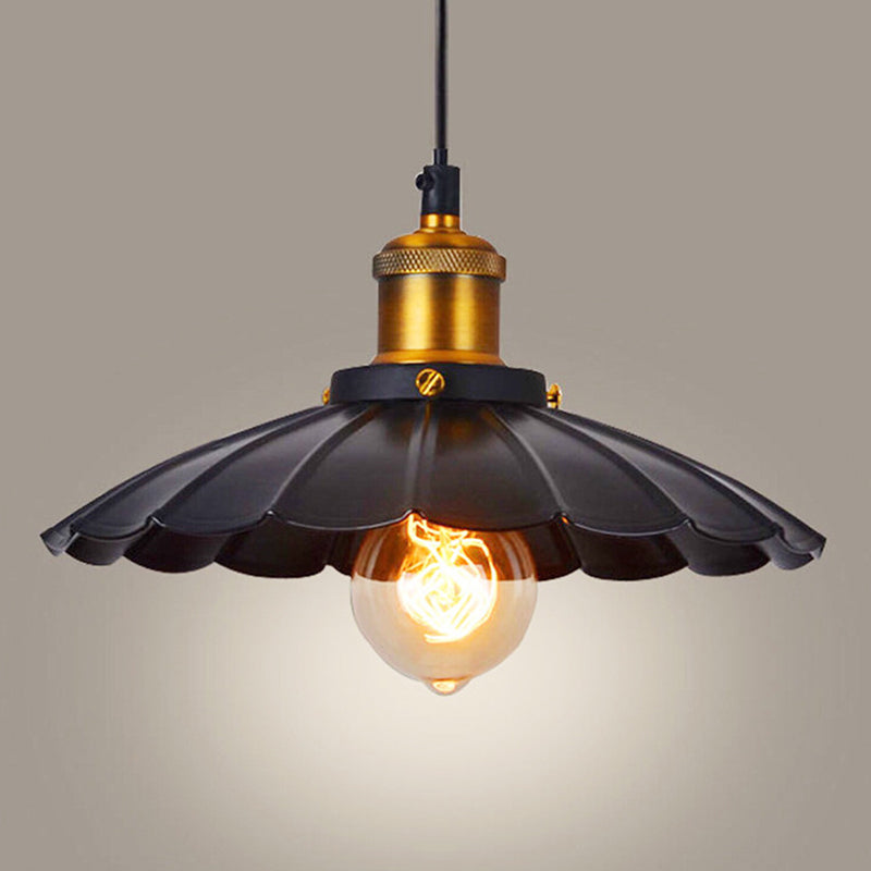 Vintage Scalloped Edge Hanging Lamp Single-Bulb Iron Lighting Pendant for Restaurant Black Clearhalo 'Art Deco Pendants' 'Black' 'Cast Iron' 'Ceiling Lights' 'Ceramic' 'Crystal' 'Industrial Pendants' 'Industrial' 'Metal' 'Middle Century Pendants' 'Pendant Lights' 'Pendants' 'Rustic Pendants' 'Tiffany' Lighting' 2204558