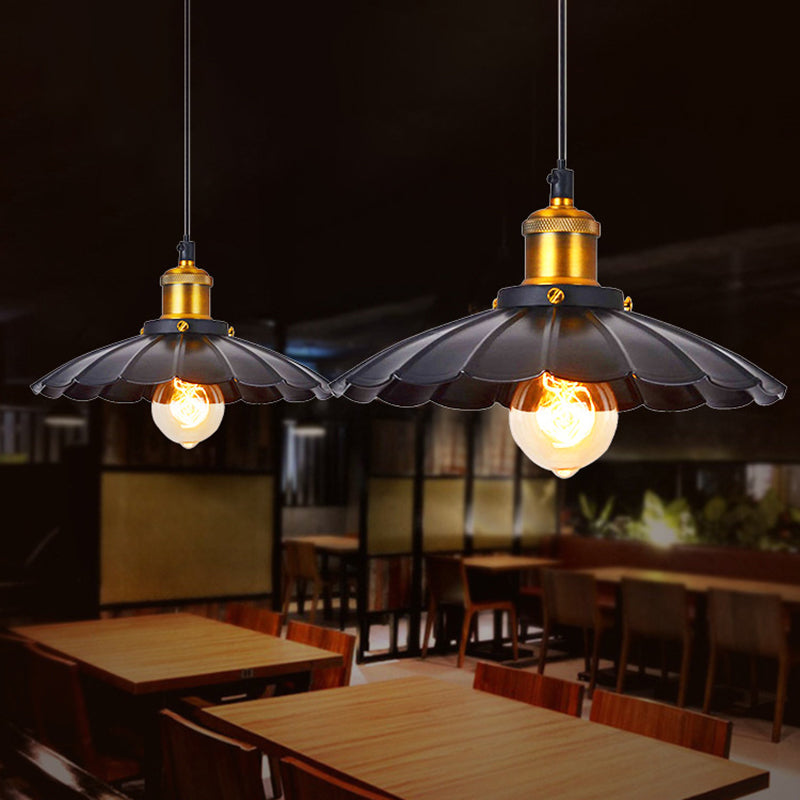 Vintage Scalloped Edge Hanging Lamp Single-Bulb Iron Lighting Pendant for Restaurant Clearhalo 'Art Deco Pendants' 'Black' 'Cast Iron' 'Ceiling Lights' 'Ceramic' 'Crystal' 'Industrial Pendants' 'Industrial' 'Metal' 'Middle Century Pendants' 'Pendant Lights' 'Pendants' 'Rustic Pendants' 'Tiffany' Lighting' 2204559